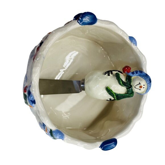 St. Nicholas Square Button Up Snowman-Themed Ceramic Bowl & Spreader Serving Set - Picture 2 of 8